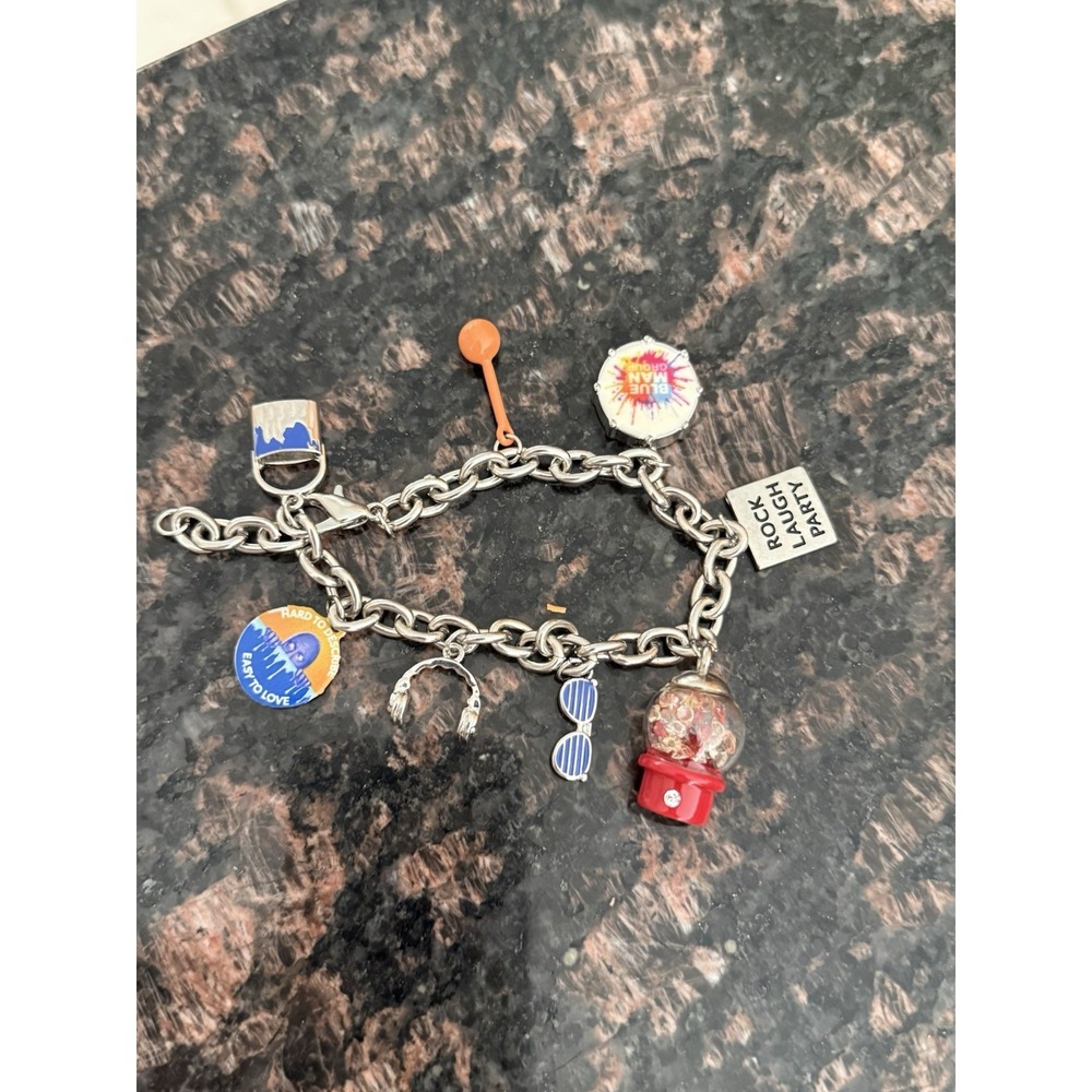 Silver Blue MAN Group Charm Bracelet Performance Art Band Tour Show Paint 8"
